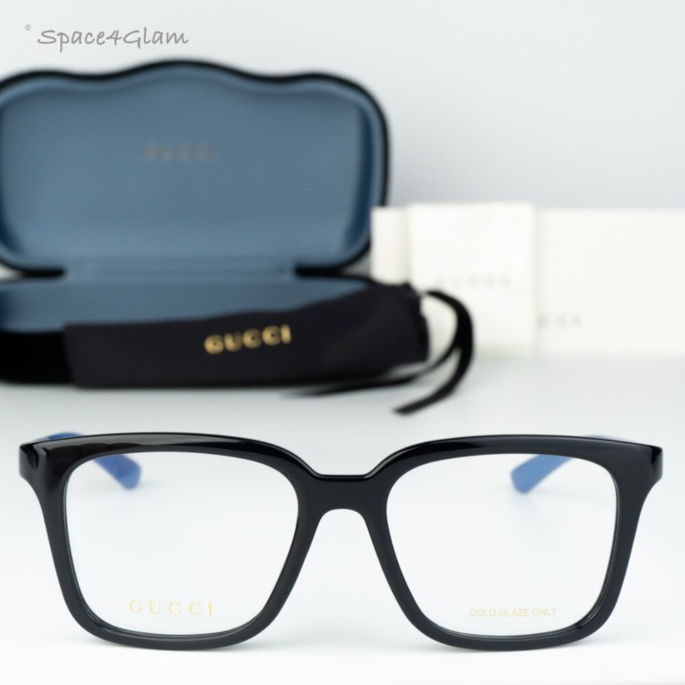 BRAND NEW Gucci GG1738O 004 Black Blue Demo Unisex Square Eyeglasses GG 1738O - Picture 2 of 6